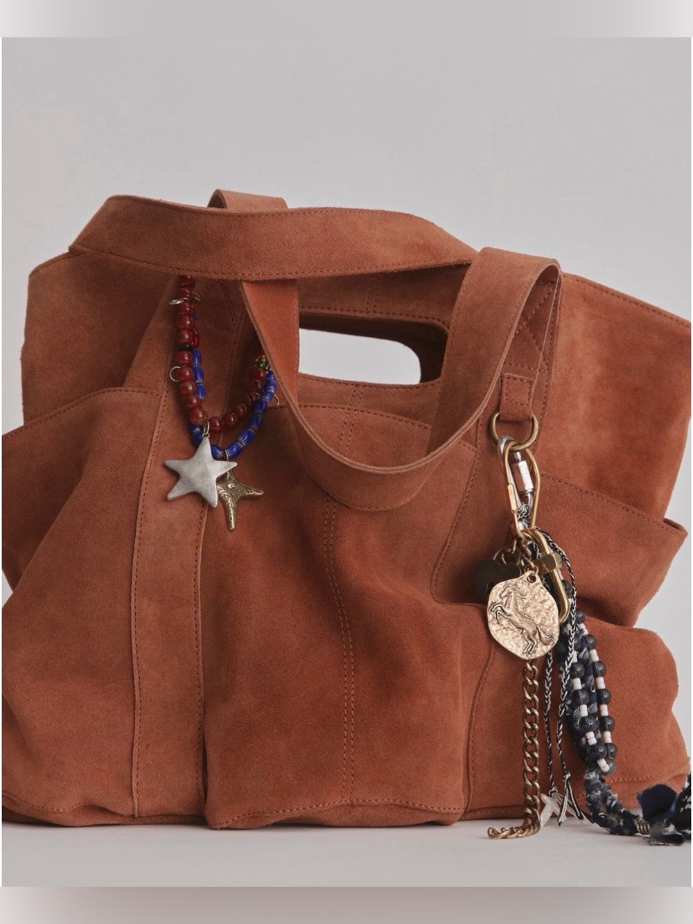 Free People Suede Caravan Tote Bag in charcoal - $128. New Charm incl ❤️